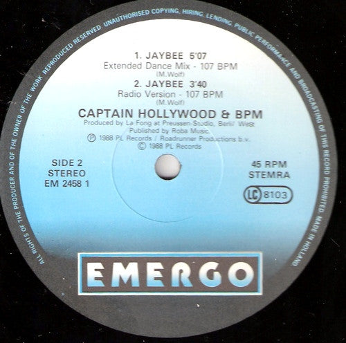 Captain Hollywood & B.P.M. (3) : P1 Volume 1 (12")