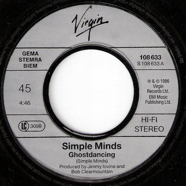 Simple Minds : Ghostdancing (7", Single)