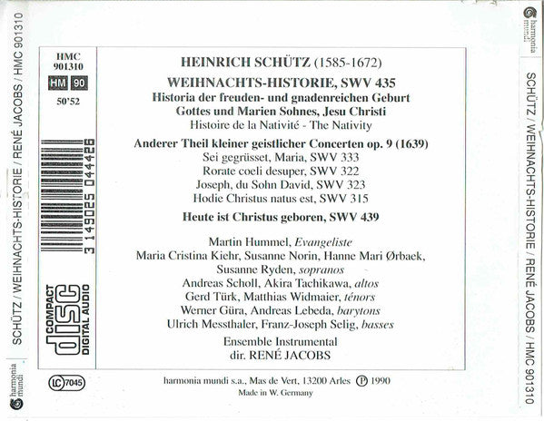 Heinrich Schütz - Concerto Vocale, René Jacobs : Weihnachts-Historie = Histoire De La Nativité = The Nativity (CD, Album)
