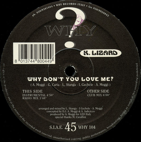 K. Lizard : Why Don't You Love Me? (12")