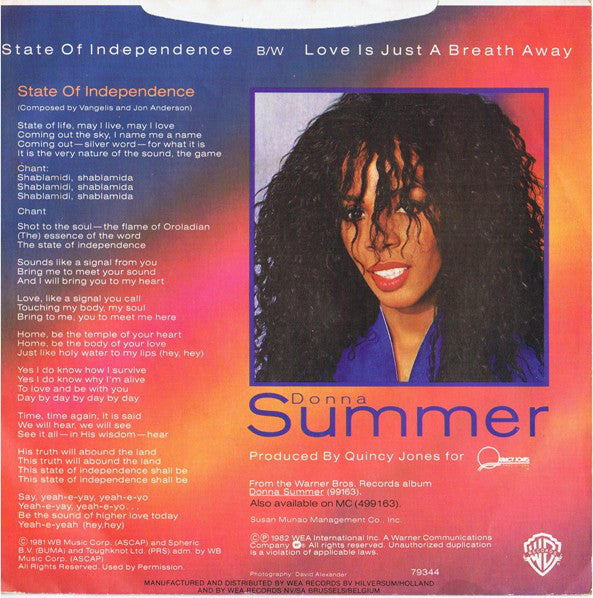 Donna Summer : State Of Independence (7")