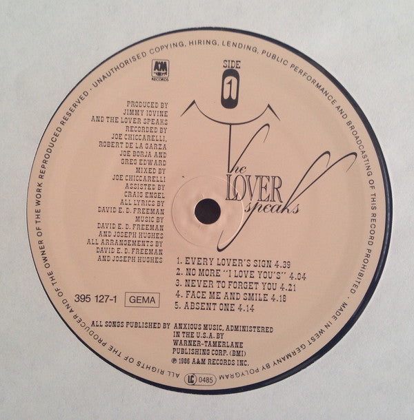 The Lover Speaks : The Lover Speaks (LP, Album)