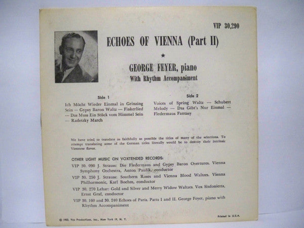 George Feyer : Echoes Of Vienna (Part II) (7", EP)