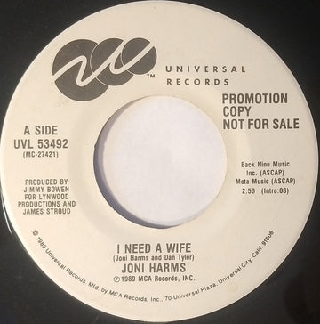 Joni Harms : I Need A Wife (7", Single, Promo)