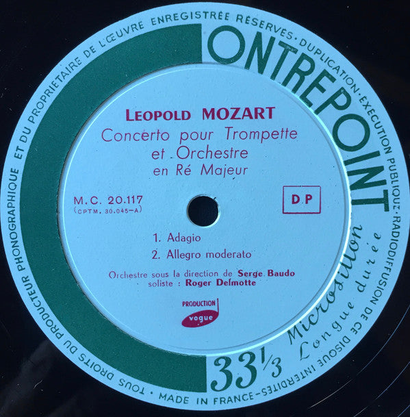 Joseph Haydn / Leopold Mozart - Roger Delmotte, Serge Baudo : Concerto En Mi Bémol Majeur Pour Trompette Et Orchestre / Concerto En Ré Majeur Pour Trompette Et Orchestre (10")
