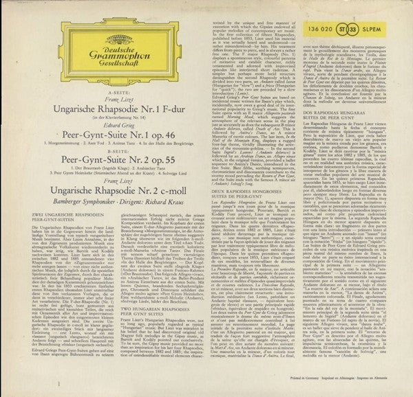 Franz Liszt, Edvard Grieg - Bamberger Symphoniker, Richard Kraus : Ungarische Rhapsodien Nr. 1 Und Nr. 2 / Peer-Gynt-Suiten Nr. 1 Und Nr. 2 (LP)