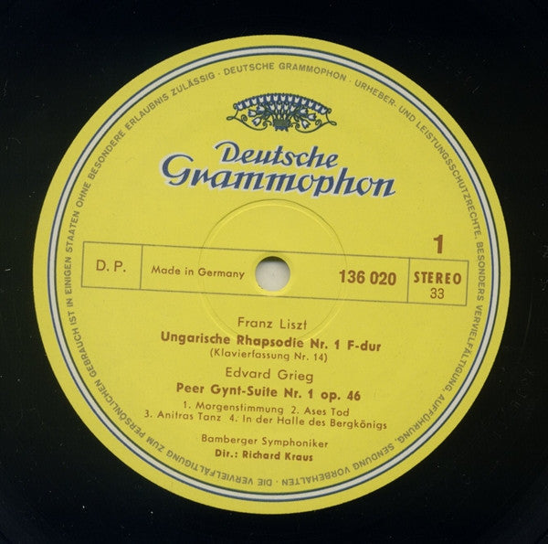 Franz Liszt, Edvard Grieg - Bamberger Symphoniker, Richard Kraus : Ungarische Rhapsodien Nr. 1 Und Nr. 2 / Peer-Gynt-Suiten Nr. 1 Und Nr. 2 (LP)