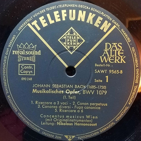 Johann Sebastian Bach : Musikalisches Opfer Auf Originalinstrumenten (LP, Bla)