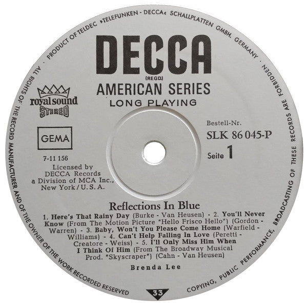 Brenda Lee : Reflections In Blue (LP, Album)