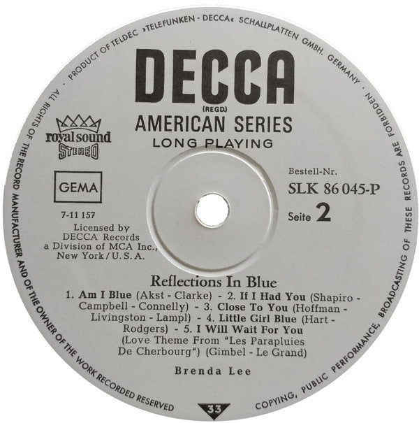Brenda Lee : Reflections In Blue (LP, Album)