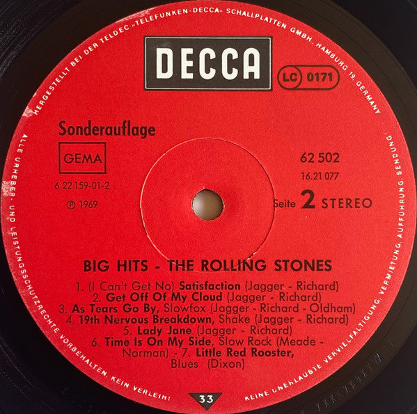 The Rolling Stones : Big Hits (High Tide And Green Grass) (LP, Comp, Club, RE)