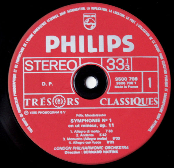 Felix Mendelssohn-Bartholdy - London Philharmonic Orchestra, Bernard Haitink : Symphonies N°1 & N° 4 "Italienne" (LP, Gat)