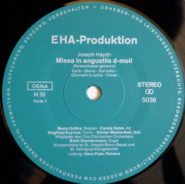 Joseph Haydn - Beate Gottke, Carola Rahm, Siegfried Keymes, Günther Massenkeil, Erich Soendermann, Chur Cölnisches Orchester Bonn, Kirchenchor St. Joseph, Beuel, Kirchenchor St. Remigius, Königswinter, Hans Peter Reiners : Nelsonmesse (LP)