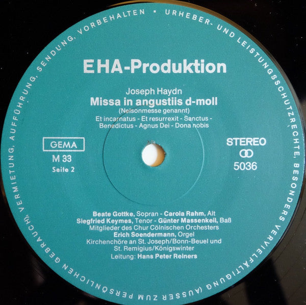 Joseph Haydn - Beate Gottke, Carola Rahm, Siegfried Keymes, Günther Massenkeil, Erich Soendermann, Chur Cölnisches Orchester Bonn, Kirchenchor St. Joseph, Beuel, Kirchenchor St. Remigius, Königswinter, Hans Peter Reiners : Nelsonmesse (LP)