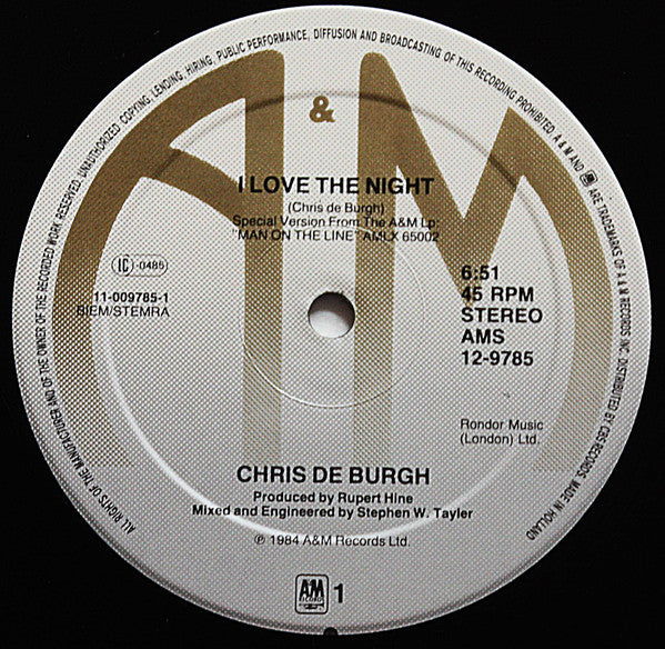 Chris de Burgh : I Love The Night (12", Maxi)