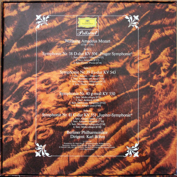 Wolfgang Amadeus Mozart - Berliner Philharmoniker, Karl Böhm : Die Vier Späten Symphonien Nr 38 Prager, Nr. 39, Nr.40, Nr. 41 Jupiter (2xLP, Comp + Box, Album)