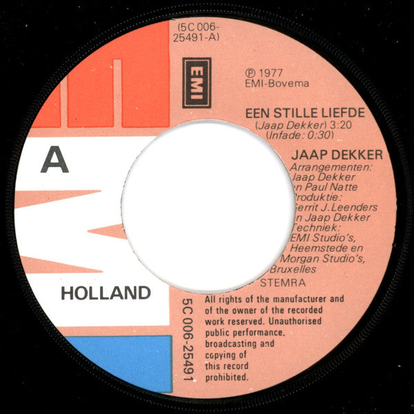Jaap Dekker : Een Stille Liefde (De Originele Muziek Uit De Gelijknamige Film) (7", Single)