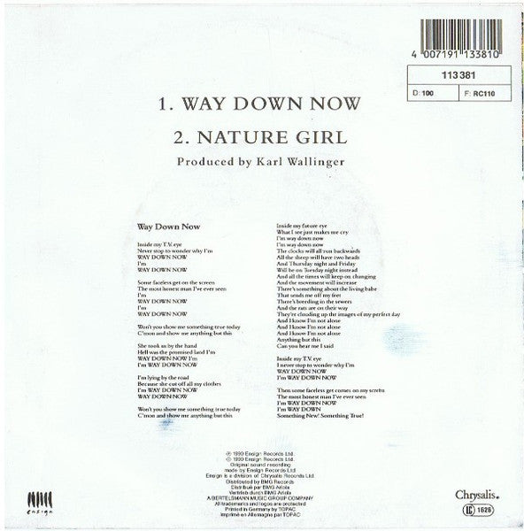 World Party : Way Down Now (7", Single)