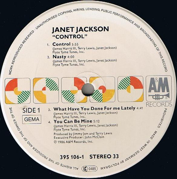 Janet Jackson : Control (LP, Album, Whi)