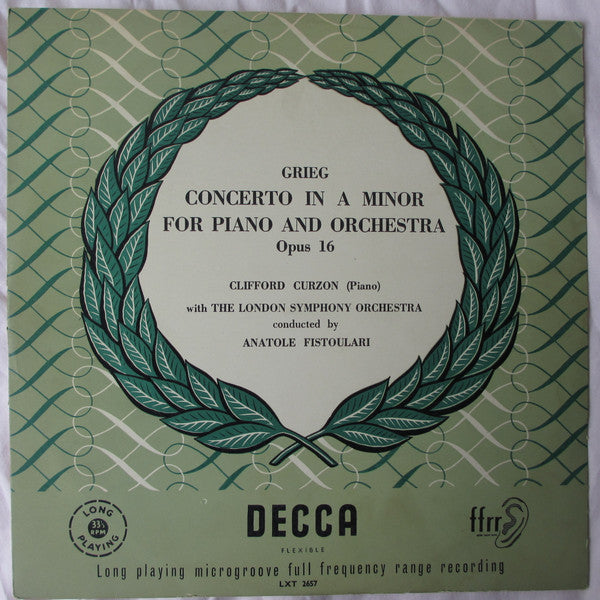 Edvard Grieg - Clifford Curzon With The London Symphony Orchestra Conducted By Anatole Fistoulari : Concerto In A Minor For Piano And Orchestra Opus 16 (LP, Album, Mono)