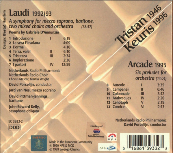 Tristan Keuris, Radio Filharmonisch Orkest, David Porcelijn, Jard Van Nes, David Pittman-Jennings, John-Edward Kelly : Tristan Keuris - Laudi / Arcade (CD, Album)