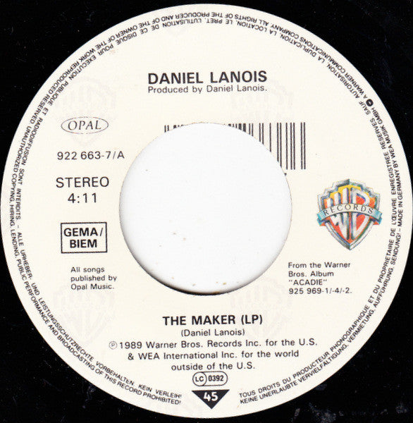 Daniel Lanois : The Maker (7", Single)