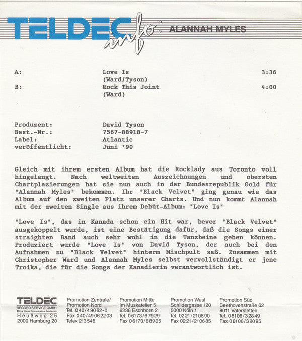 Alannah Myles : Love Is (7", Single)
