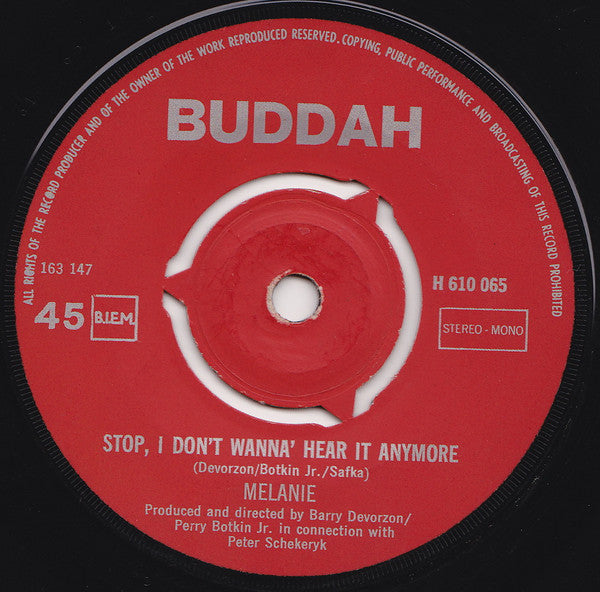 Melanie (2) : Stop, I Don't Wanna' Hear It Anymore (7", Single)