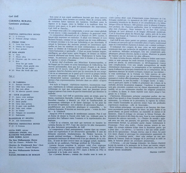 Carl Orff - Lucia Popp, Gerhard Unger, Raymond Wolansky, John Noble, New Philharmonia Orchestra And New Philharmonia Chorus, Wilhelm Pitz, Rafael Frühbeck De Burgos : Carmina Burana, Cantiones Profanae (LP, RE, Gat)