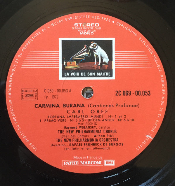 Carl Orff - Lucia Popp, Gerhard Unger, Raymond Wolansky, John Noble, New Philharmonia Orchestra And New Philharmonia Chorus, Wilhelm Pitz, Rafael Frühbeck De Burgos : Carmina Burana, Cantiones Profanae (LP, RE, Gat)