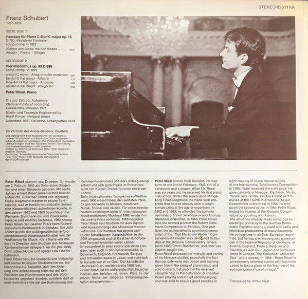 Franz Schubert - Peter Rösel : Wanderer-Fantasie / Impromptus Op. 90 (LP)
