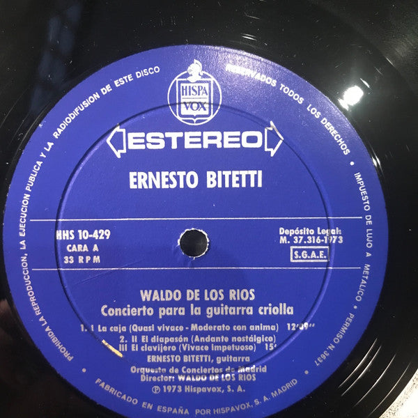Waldo De Los Rios, Ernesto Bitetti : Concierto Para la Guitarra Criolla (LP, Album)