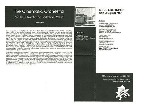 The Cinematic Orchestra : 2007.06.05 Ma Fleur Live At The Barbican 4 Track EP (CD, EP, Promo)