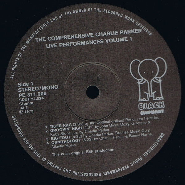Charlie Parker : The Comprehensive Charlie Parker: Live Performances Volume I (LP, Album)