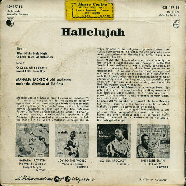 Mahalia Jackson : Hallelujah (7", EP)