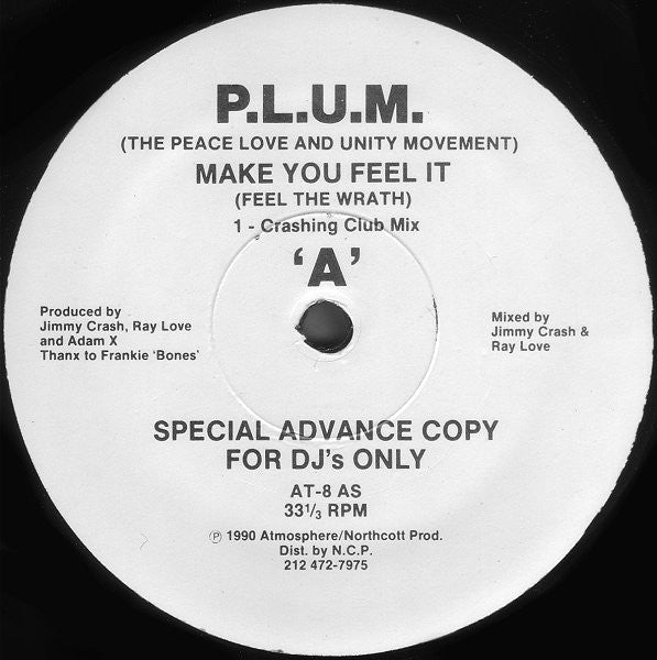 P.L.U.M. (The Peace Love And Unity Movement)* : Make You Feel It (Feel The Wrath) (12", Advance, Promo)