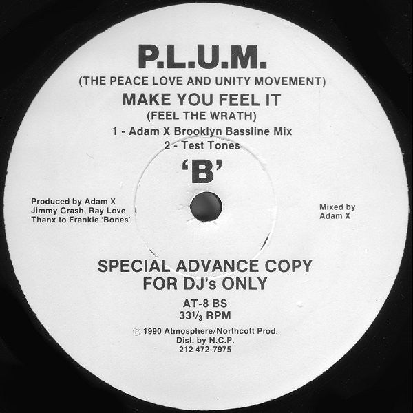 P.L.U.M. (The Peace Love And Unity Movement)* : Make You Feel It (Feel The Wrath) (12", Advance, Promo)
