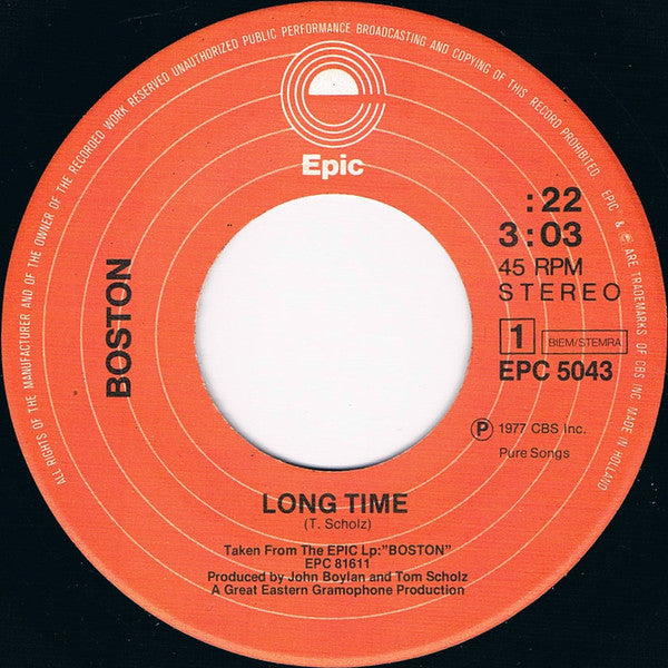 Boston : Long Time (7", Single)