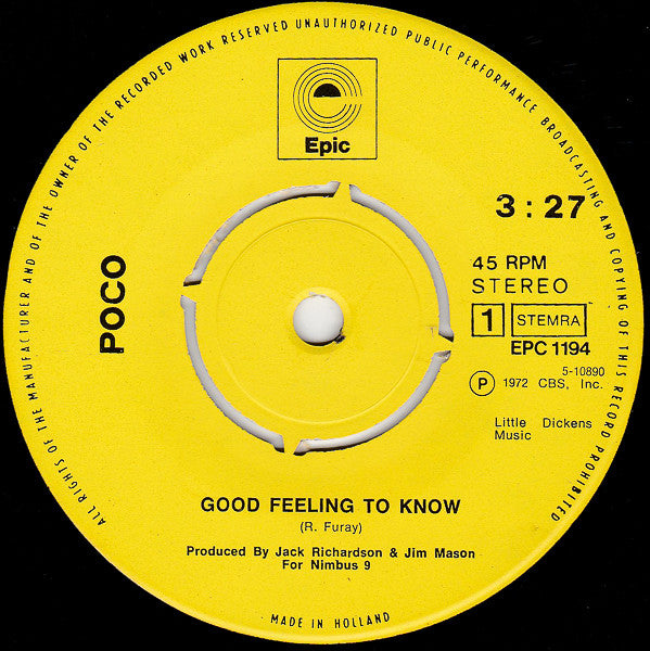 Poco (3) : Good Feeling To Know (7", Single)
