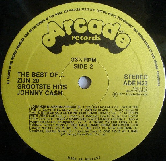 Johnny Cash : The Best Of Johnny Cash - Zijn 20 Grootste Hits (LP, Comp)