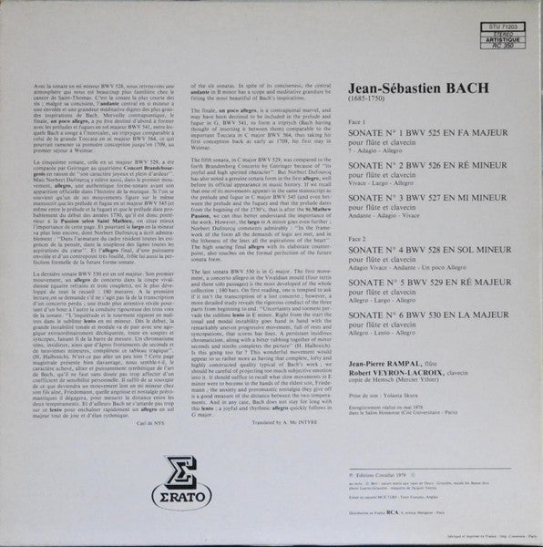 Johann Sebastian Bach, Jean-Pierre Rampal, Robert Veyron-Lacroix : Sonates En Trio BWV 525 À 530 (Pour Flute & Clavecin) (LP, Gat)
