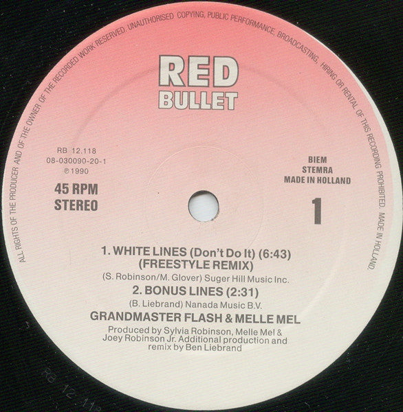 Grandmaster Flash & Melle Mel : White Lines (Don't Do It) (12")