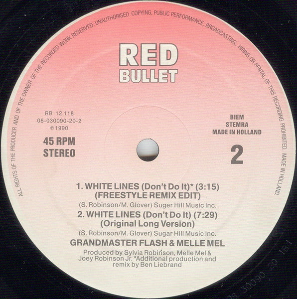 Grandmaster Flash & Melle Mel : White Lines (Don't Do It) (12")
