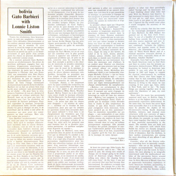 Gato Barbieri : Bolivia (LP, Album, RE, Gat)