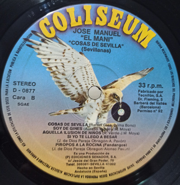 José Manuel "El Mani" : Sevillanas - Cosas De Sevilla (LP, Album, RP)