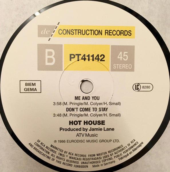 Hot House : Don't Come To Stay (12", Maxi)