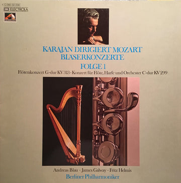 Wolfgang Amadeus Mozart - Herbert Von Karajan, Berliner Philharmoniker, Andreas Blau, James Galway, Fritz Helmis : Karajan Dirigiert Mozart - Bläserkonzerte Folge 1 (LP, Album, RE, red)