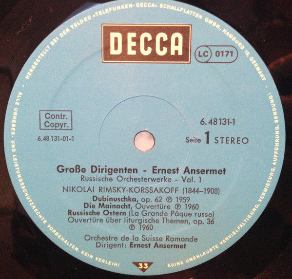 Ernest Ansermet, L'Orchestre De La Suisse Romande, Nikolai Rimsky-Korsakov : Grosse Dirigenten: Ansermet - Russische Orchesterwerke, Vol. 1 (2xLP, Comp)