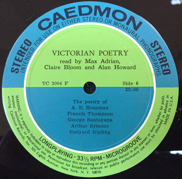 Matthew Arnold, Robert Bridges [ .  .  . ] Alfred Lord Tennyson, Oscar Wilde : Victorian Poetry: Read By Max Adrian, Claire Bloom And Alan Howard (3xLP, Album, Box)