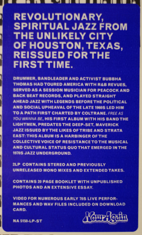 Bubbha Thomas & The Lightmen Plus One : Free As You Wanna Be (2xLP, Album, Mono, RE, RM)